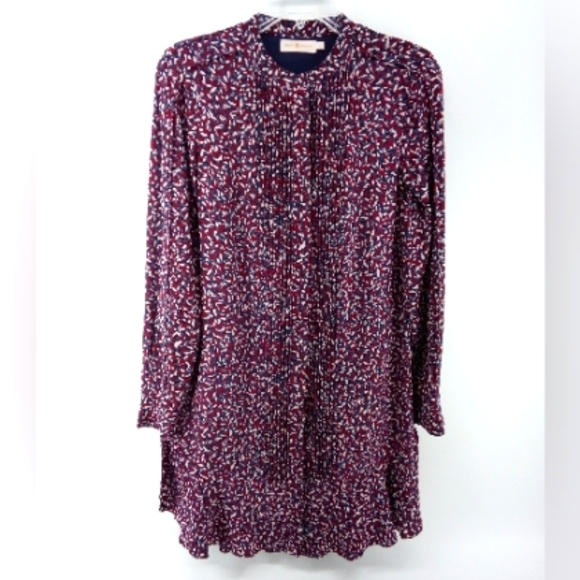 Tory Burch 100% Silk Confetti Print Dress Fall 2015 Collection Burgundy Blue 2 - Picture 3 of 10